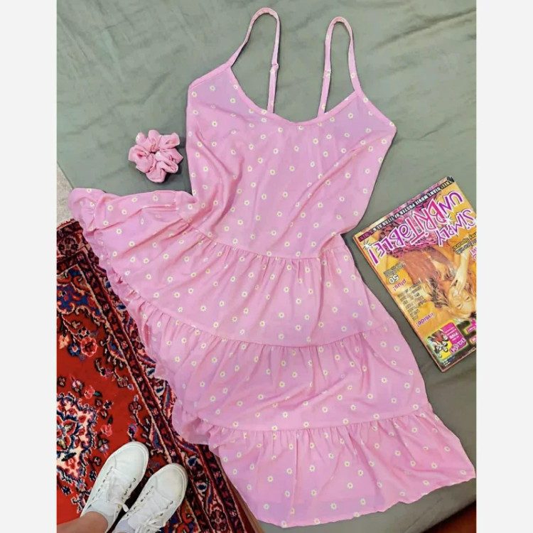 پیراهن دخترانه صورتی دلبر کوتاه