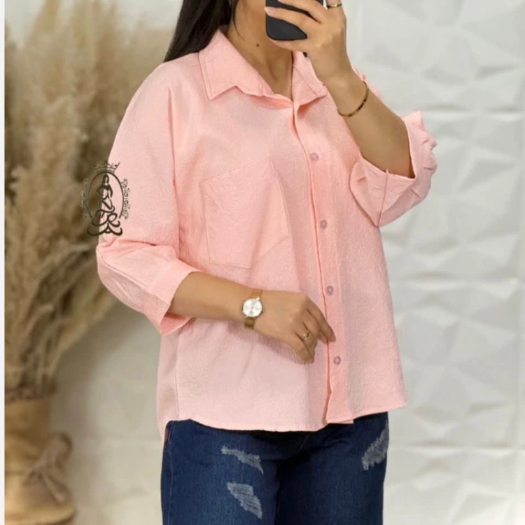 شومیز کوتاه تابستونه تک رنگ گلبهی