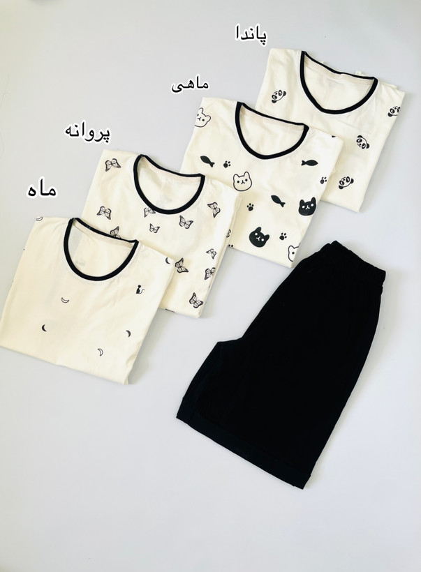 تیشرت شلوارک سفید مشکی کد ۴۷۱